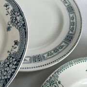 Lot 6 blue and green ironstone plates, antique French earthenware.