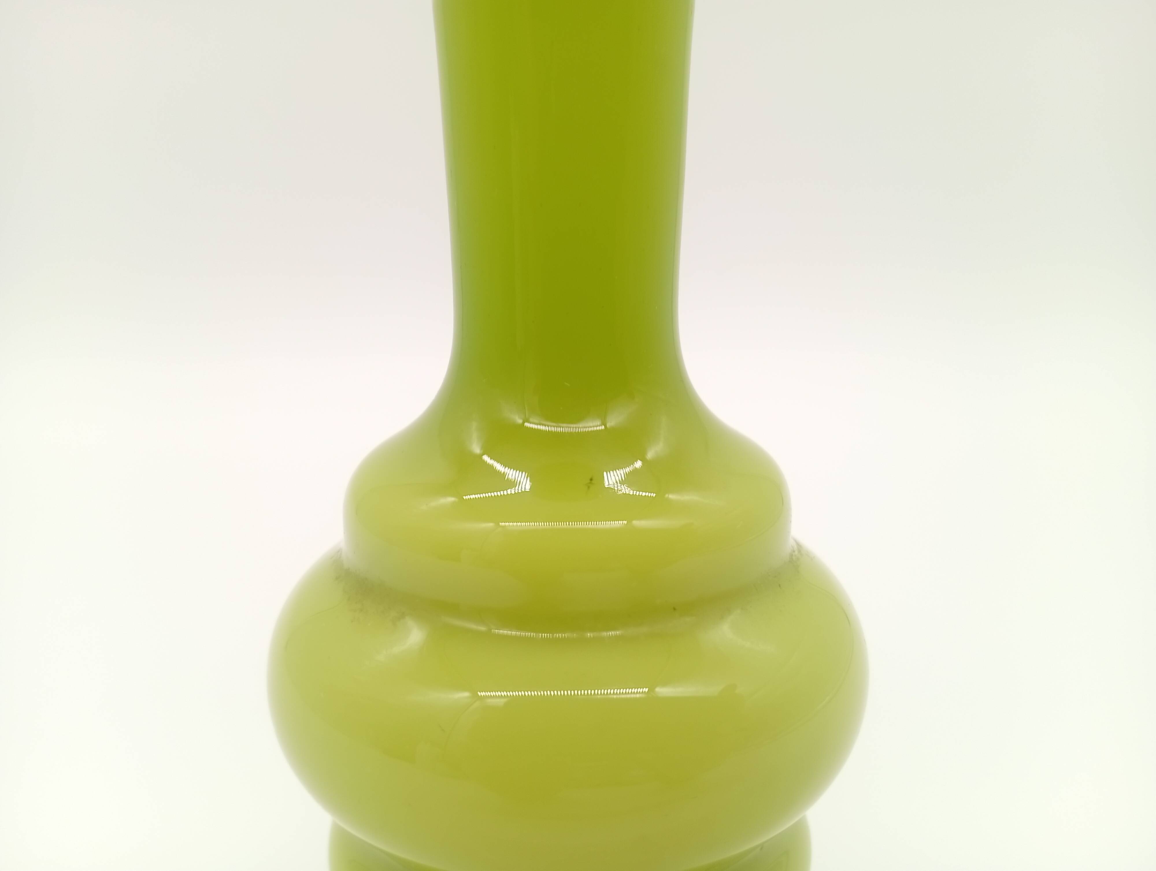 Green Ribbed Hooped Opaline Glass Vintage Space Age Vase 70s 80s Murano