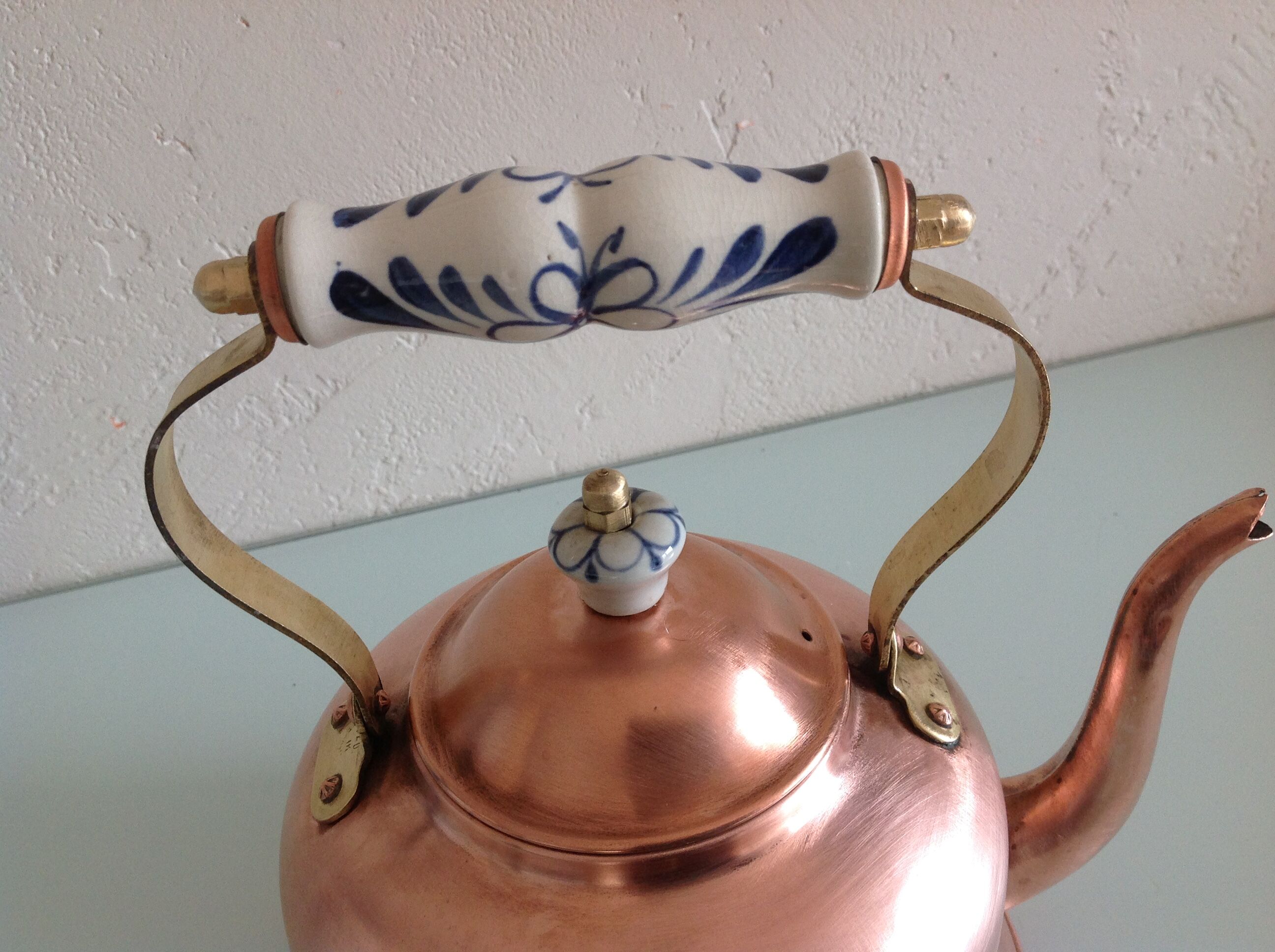 Old brushed red copper kettle / vintage 50-60s
