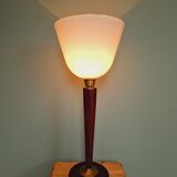 Large Art Deco lamp, in mahogany and opaline wood, 1920s-30s
