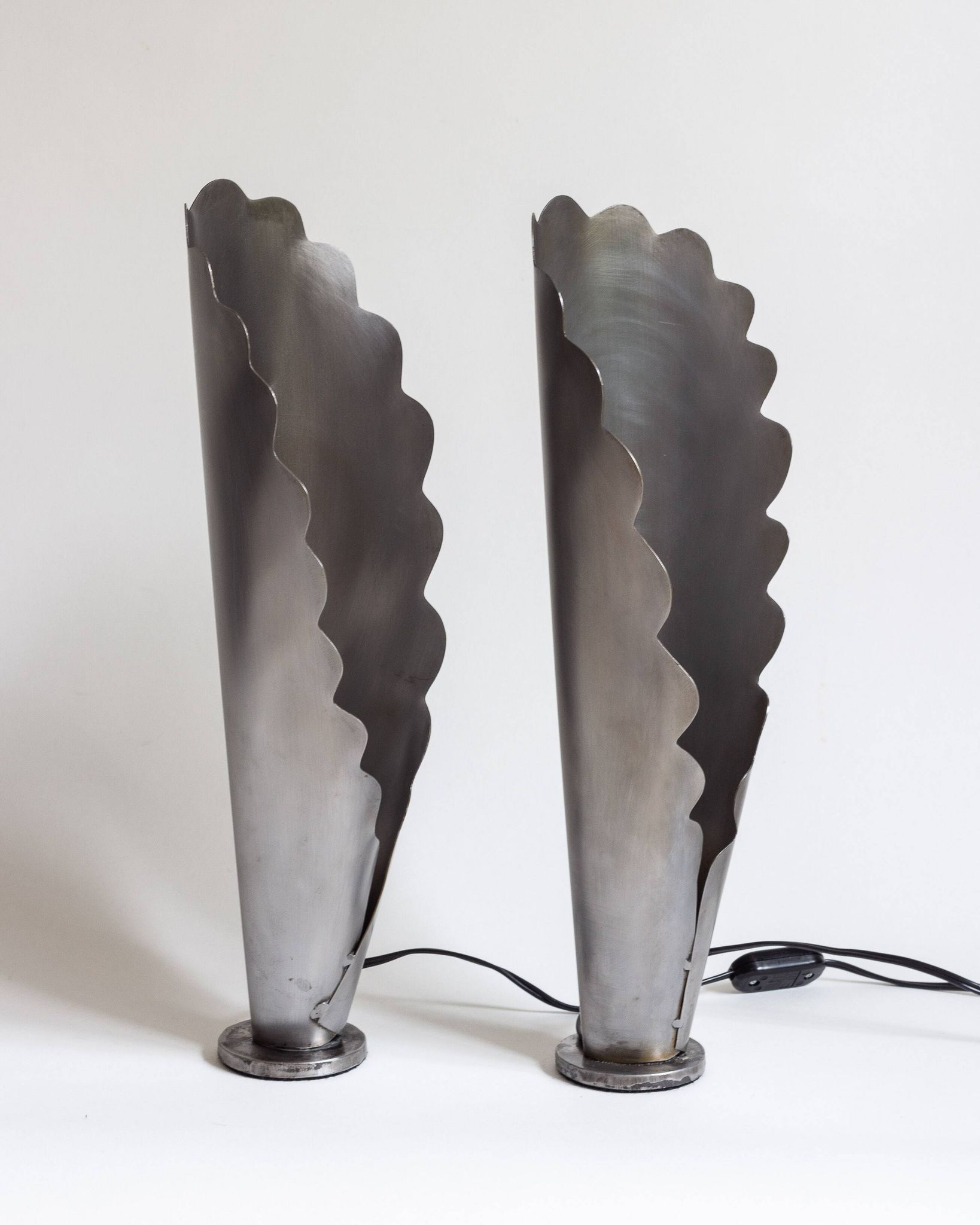Pair of brushed steel lamps⎮60s, 70s