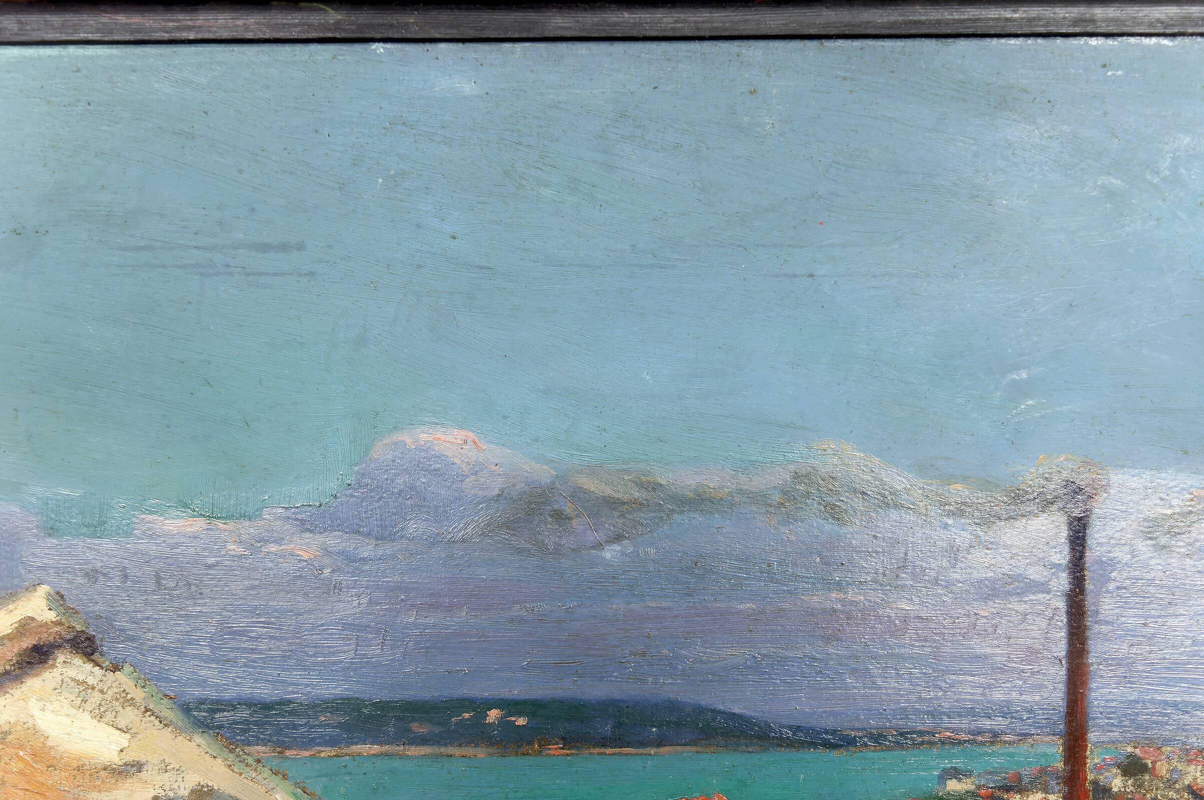Painting, Oil on panel, "Mediterranean Coastal Town", France, 1930