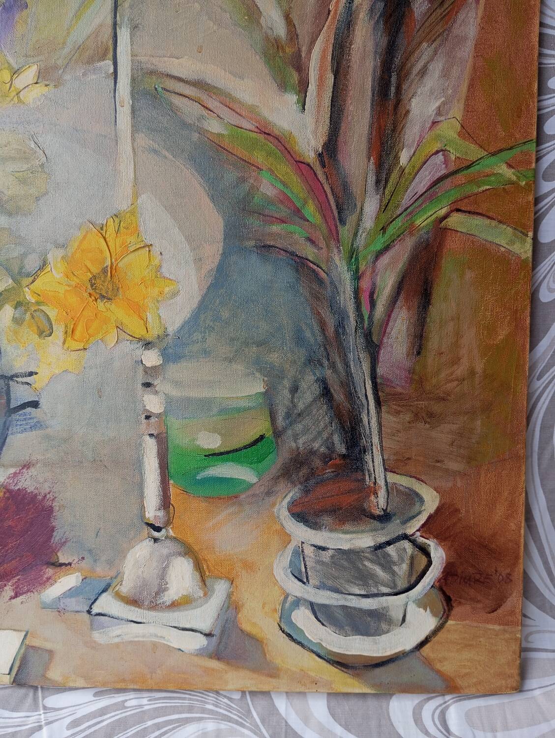 Contemporary floral composition signed