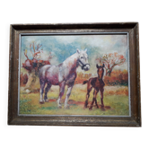 Tableau à l'huile ancien représentant des chevaux