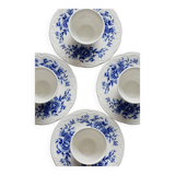 4 tasses anciennes en faïence Sarreguemines bleue et blanche - Soucoupes as