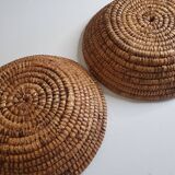 Two large baskets in vintage braided straw 50 cm in diameter