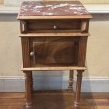 Old Henry II style bedside table in walnut with pink marble top, 19th century