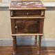 Old Henry II style bedside table in walnut with pink marble top, 19th century
