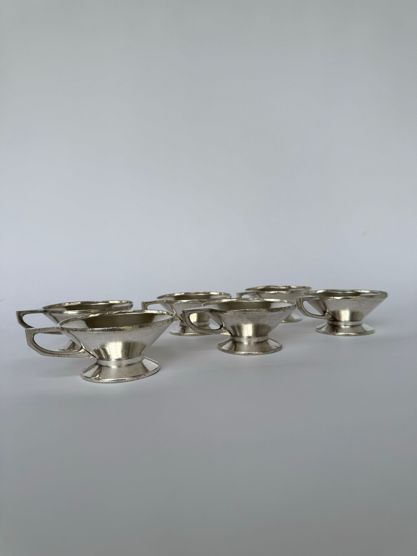Set of 6 Mid Century Modern Silver Plated Coffee Cups