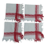 Set of four white and red damask thread napkins 27 X 29 cm