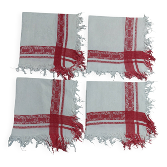 Set of four white and red damask thread napkins 27 X 29 cm