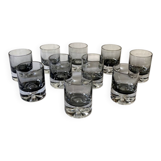 10 smoked glass aperitif glasses, 1960s-1970s