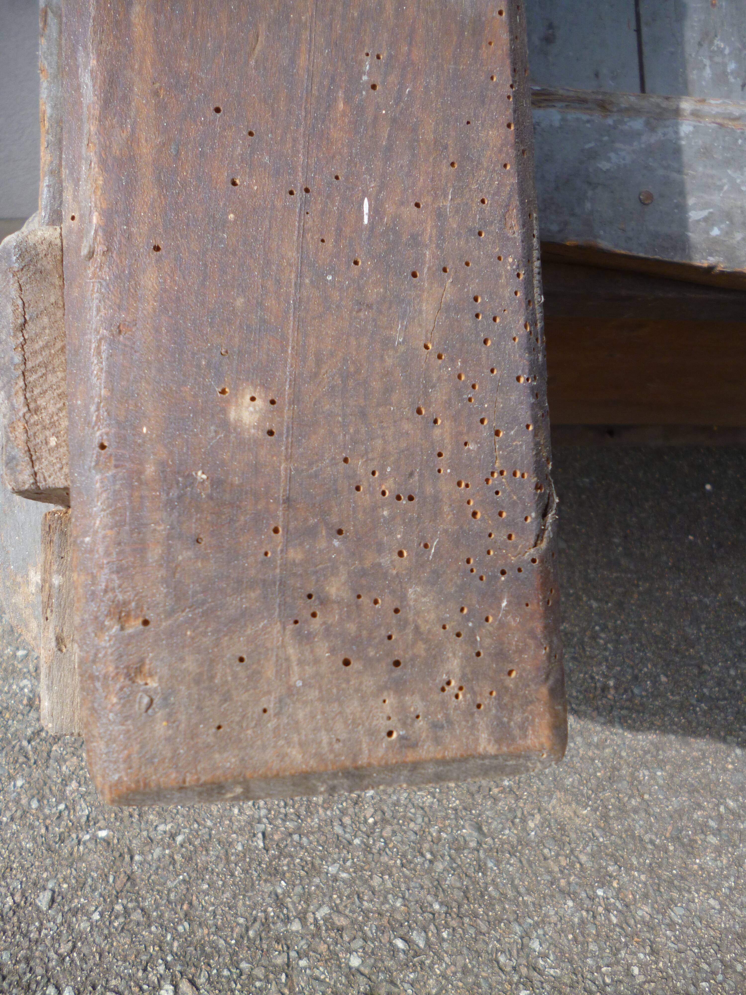 Peugeot brand old green patina wooden workbench