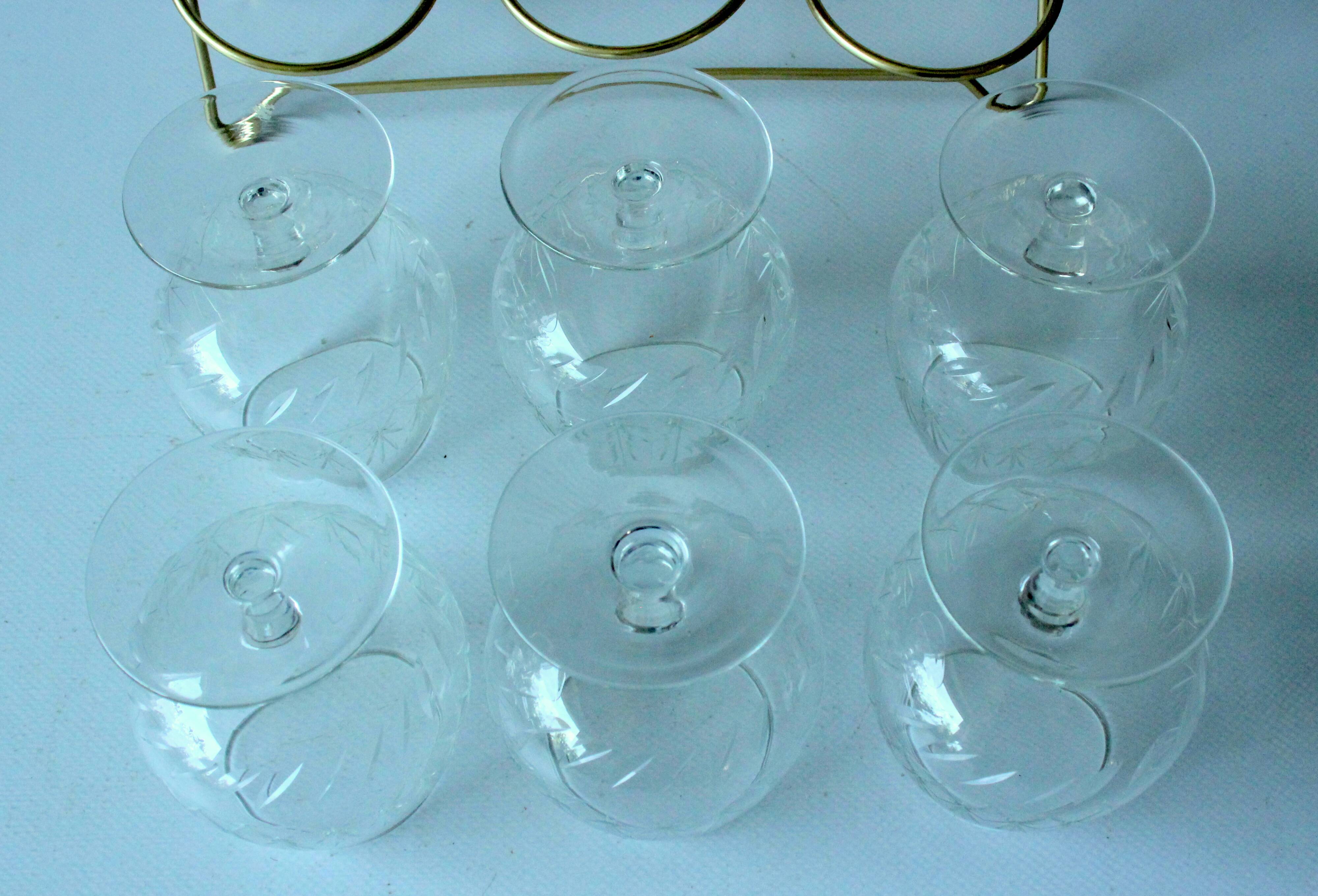 1950s - 6 cognac glasses on a brass tray as a set - Vintage