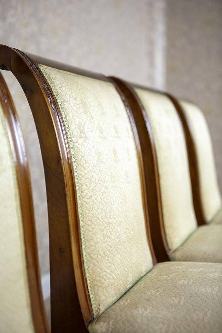 Antique Mahogany Chairs in White Upholstery, 1880, Set of 4