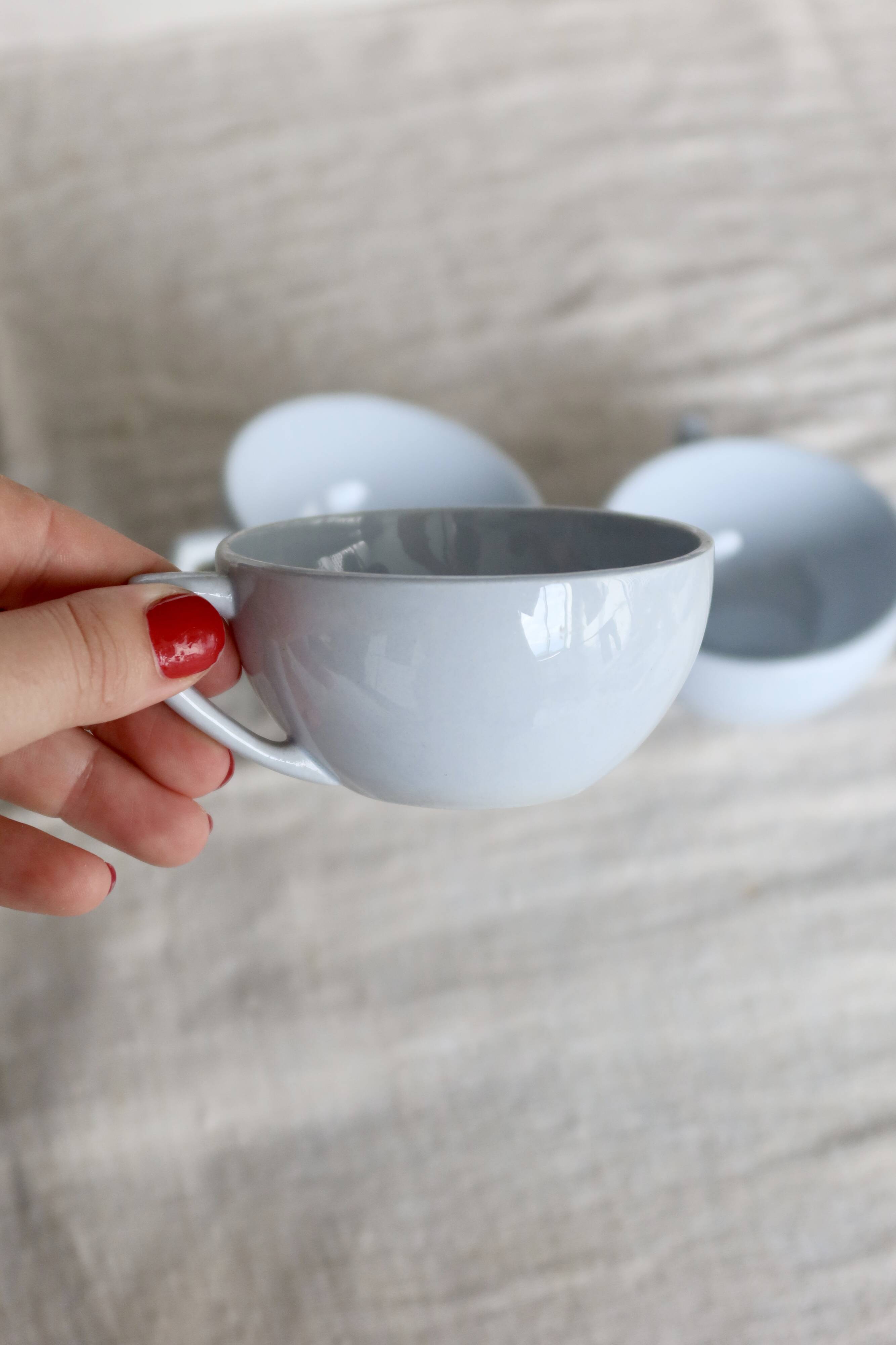 4 vintage ironstone coffee cups in sky blue – Digoin