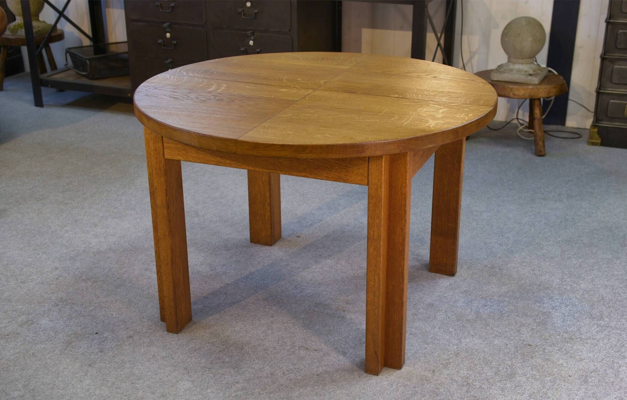 Round table in solid oak by Maison Regain 1970s