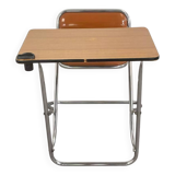 Vintage folding school desk with faux leather seat