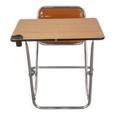 Vintage folding school desk with faux leather seat