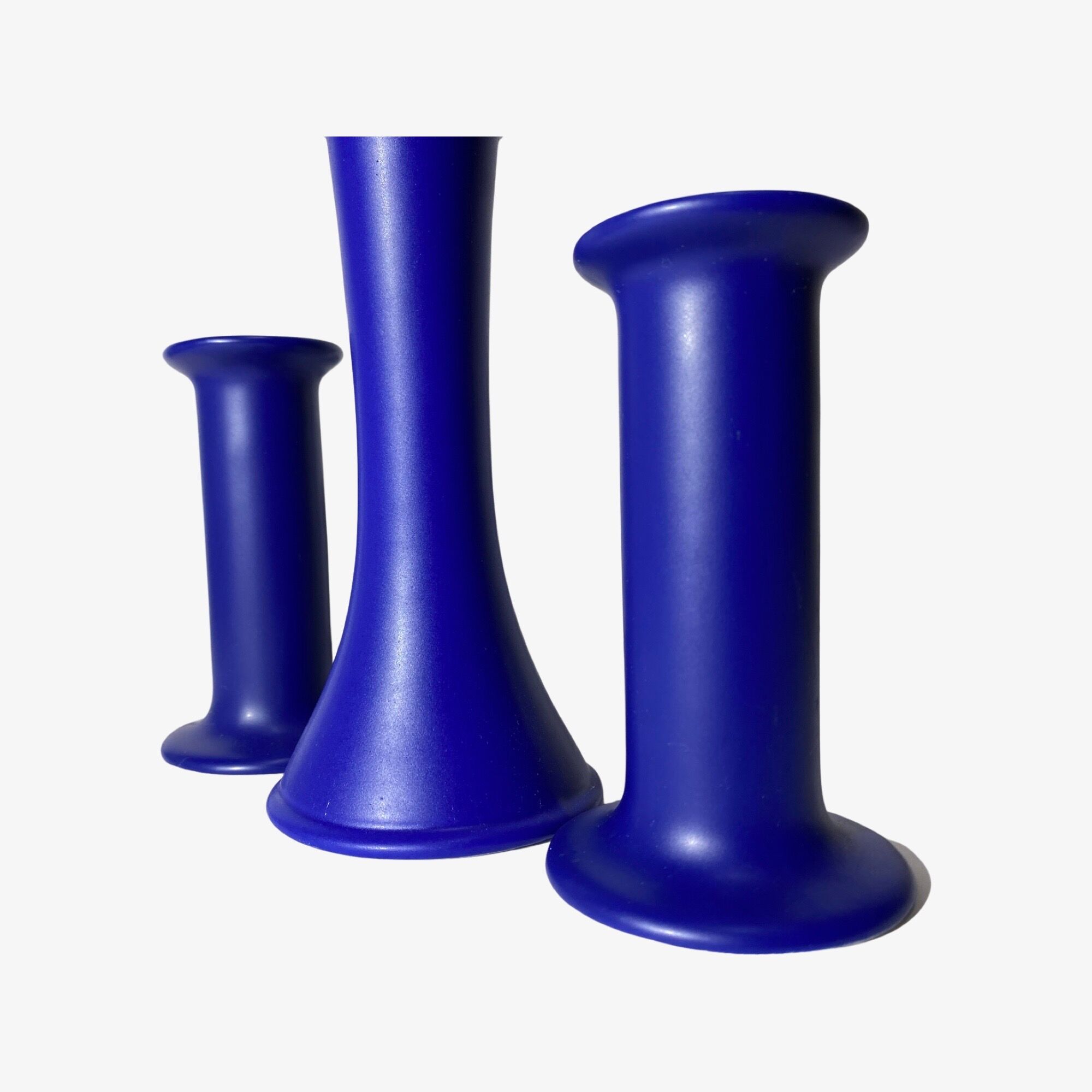 3 Vintage Candlestick Holders - Set of 3 Ceramic Candle Holders BLUE | Mid-Century Design by ODENSE