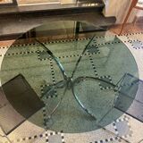 Italian round table in smoked glass 1970 Giotto Stoppino style