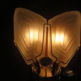 Double wall lamp in frosted glass and gold metal from the 70s