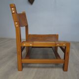 Elm and leather armchair Maison Regain