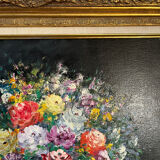 Framed bouquet of flowers, oil on canvas signed R Mogisse.