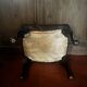 Red leather footrest in Chesterfield style, vintage 1970s.
