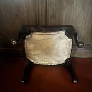 Red leather footrest in Chesterfield style, vintage 1970s.