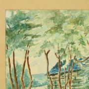 Watercolor José Wolff Art Painting Wooden Baroque Style Frame 1924