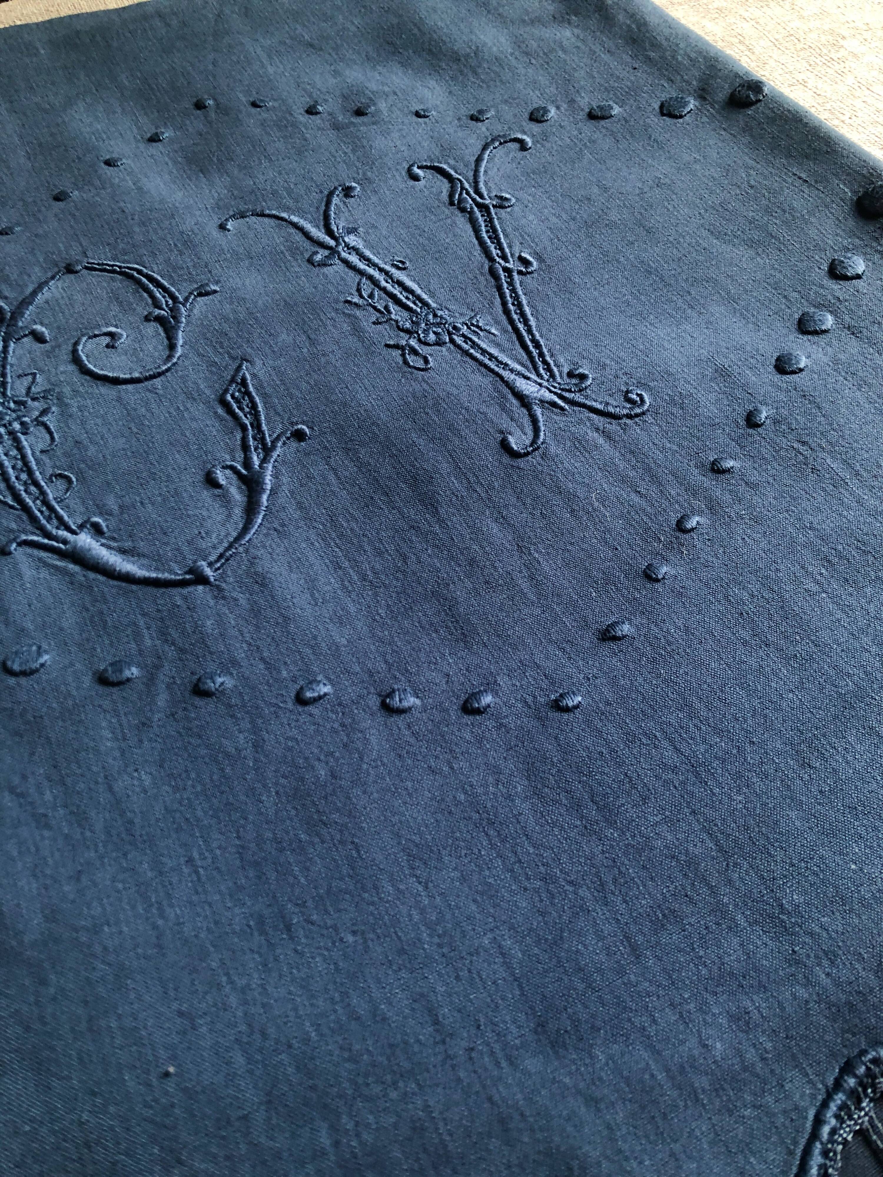 Antique Linen and Hemp Sheet Dyed in Night Blue