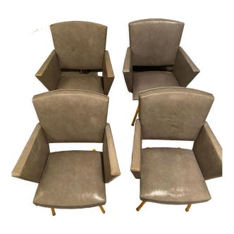 4 armchairs skaï grey 60's