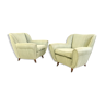 Pair of vintage light green armchairs with wooden structure, italy