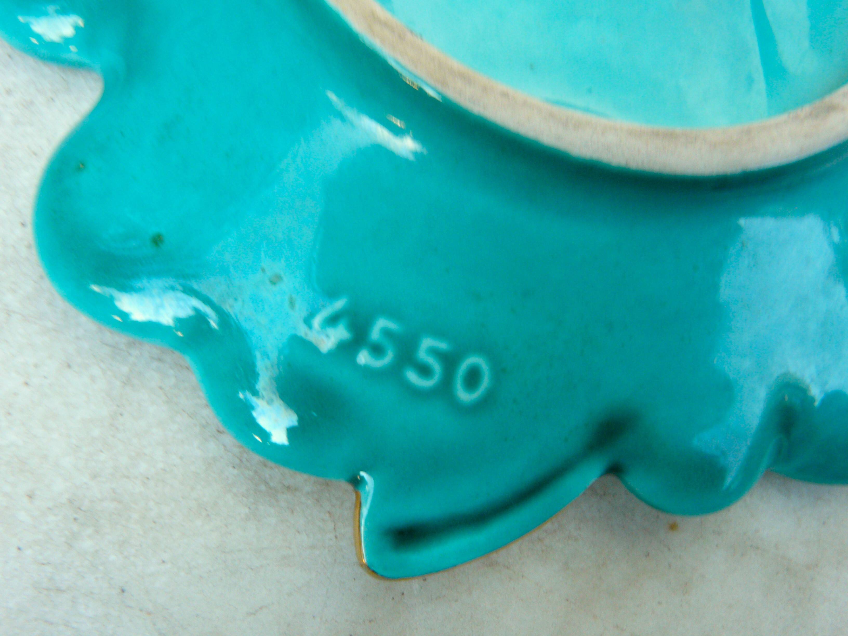 Empty cup pocket stylized leaf green ceramic enamelled verceram 1930 to 1940 n°4550