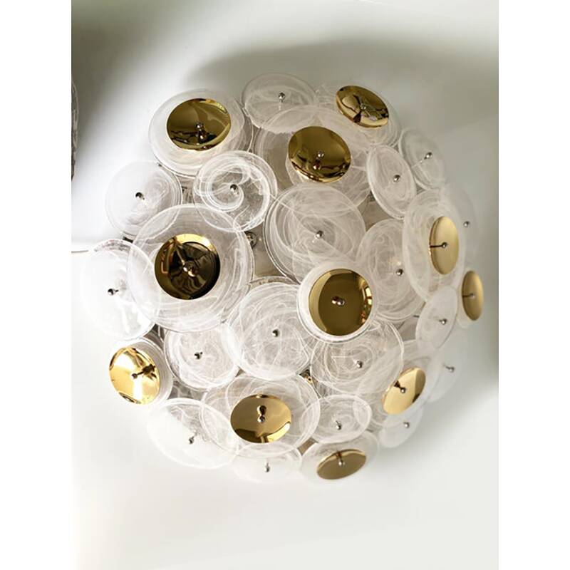 Contemporary Venied-White Disks Murano Glass Flush Mount by Simoeng