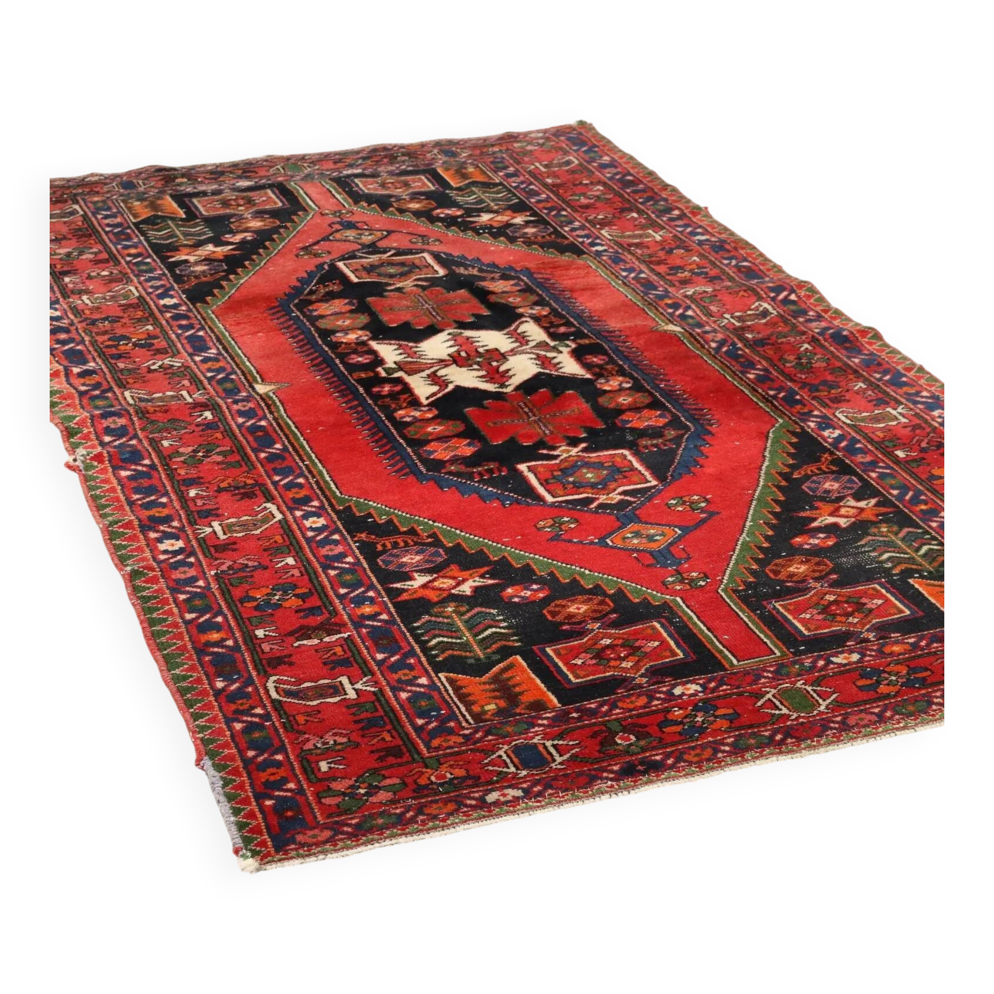 Ancient Asian rug made of cotton and wool, large knot.