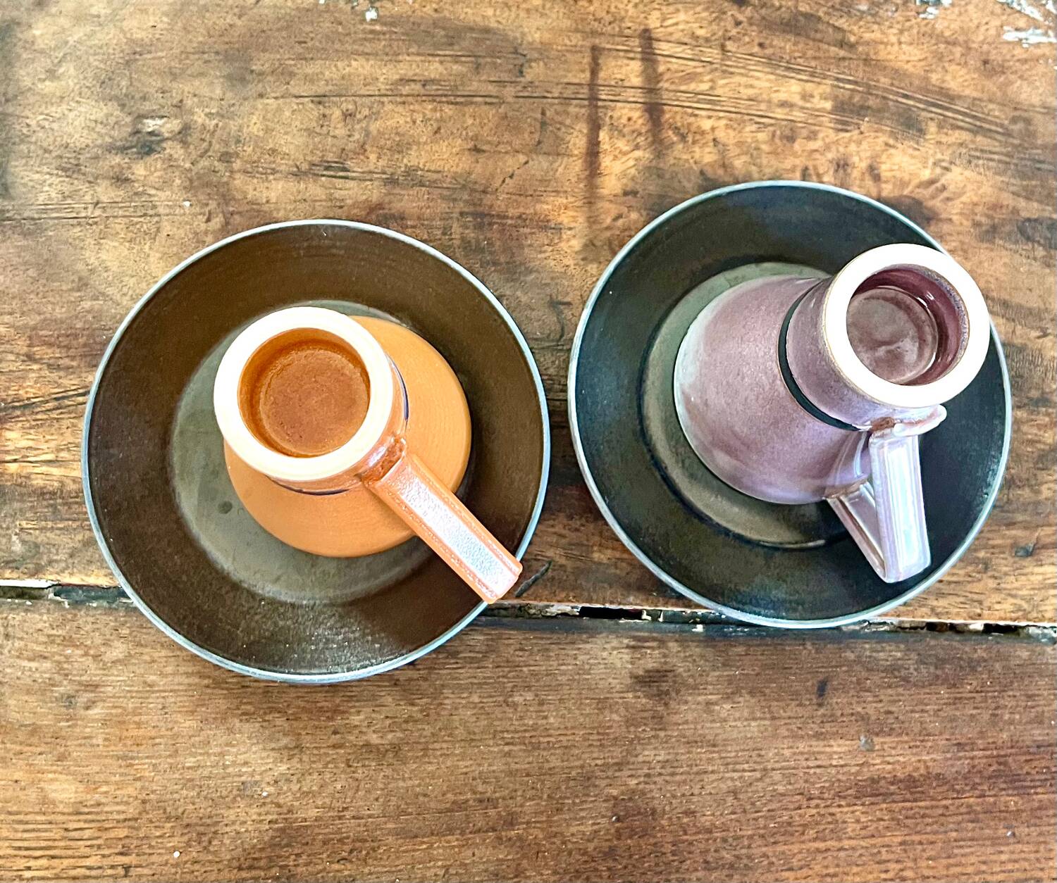 Pair of stoneware cups, vintage Japanese crafts