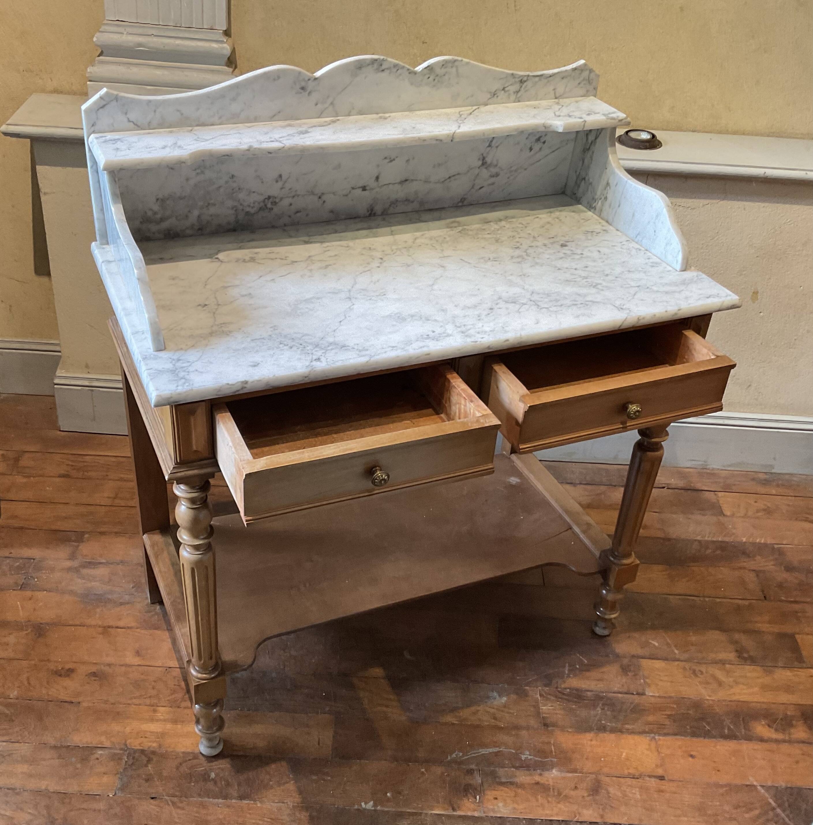 Louis Philip style marble top dressing table or dressing table with walnut base