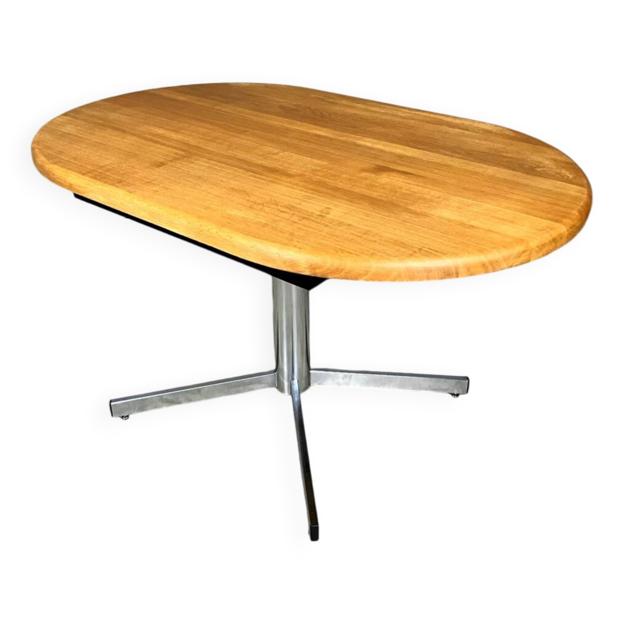 Table à manger ovale bureau chêne chromé