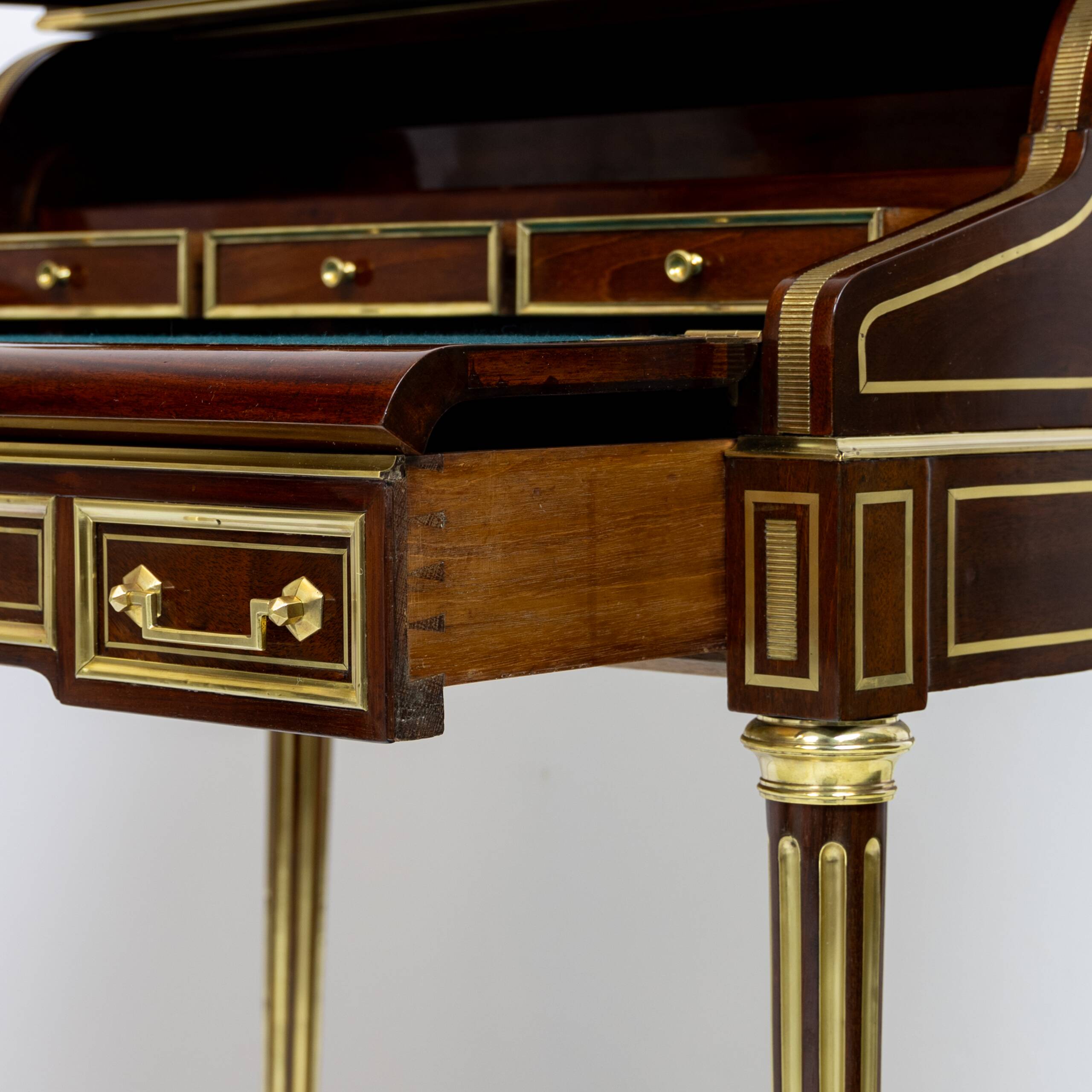 Louis XVI cylinder desk in mahogany and pink marble - circa 1860-1890