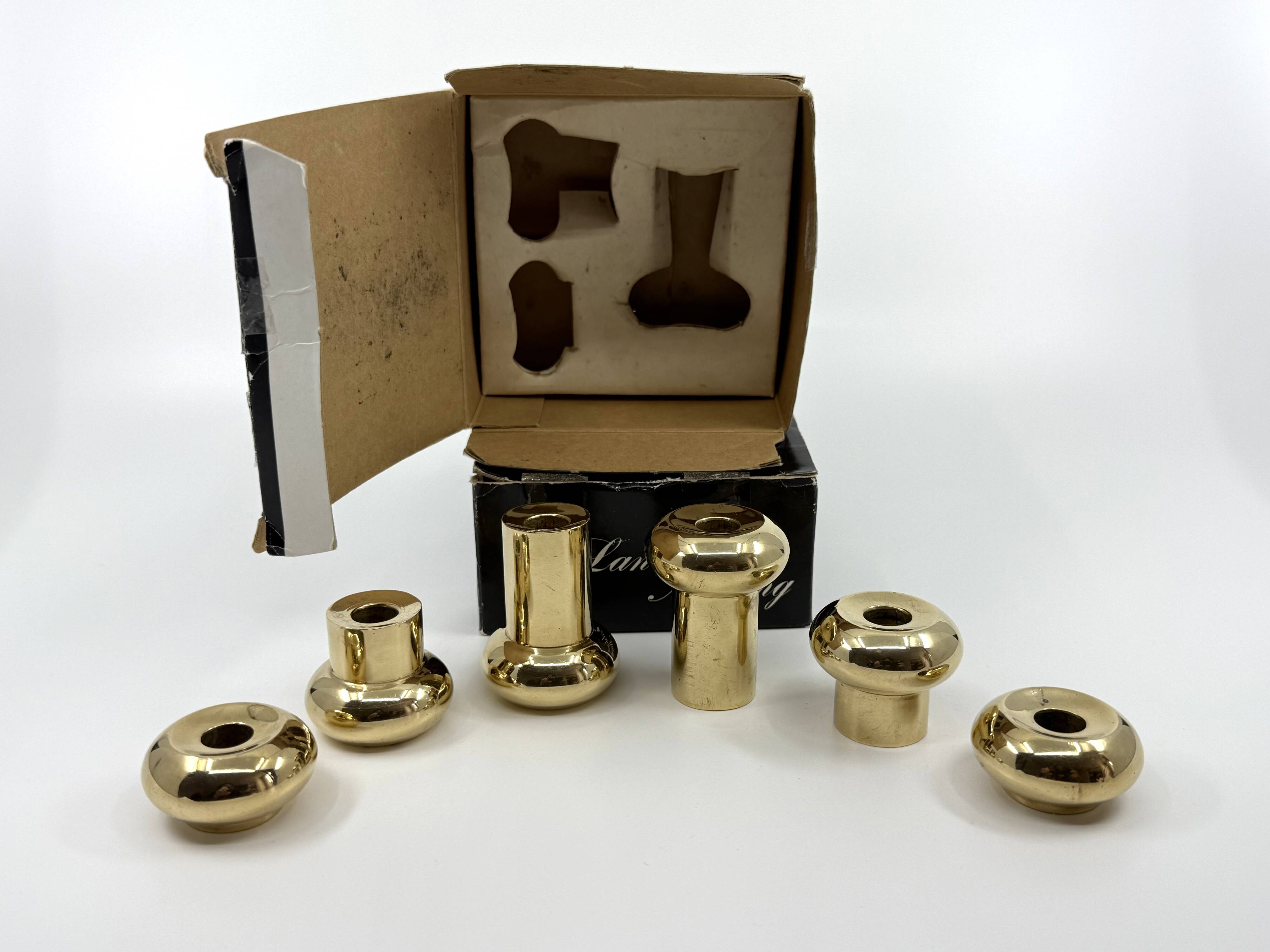 6 small brass candlesticks • Landskrona Mässing • Sweden • Circa 1978