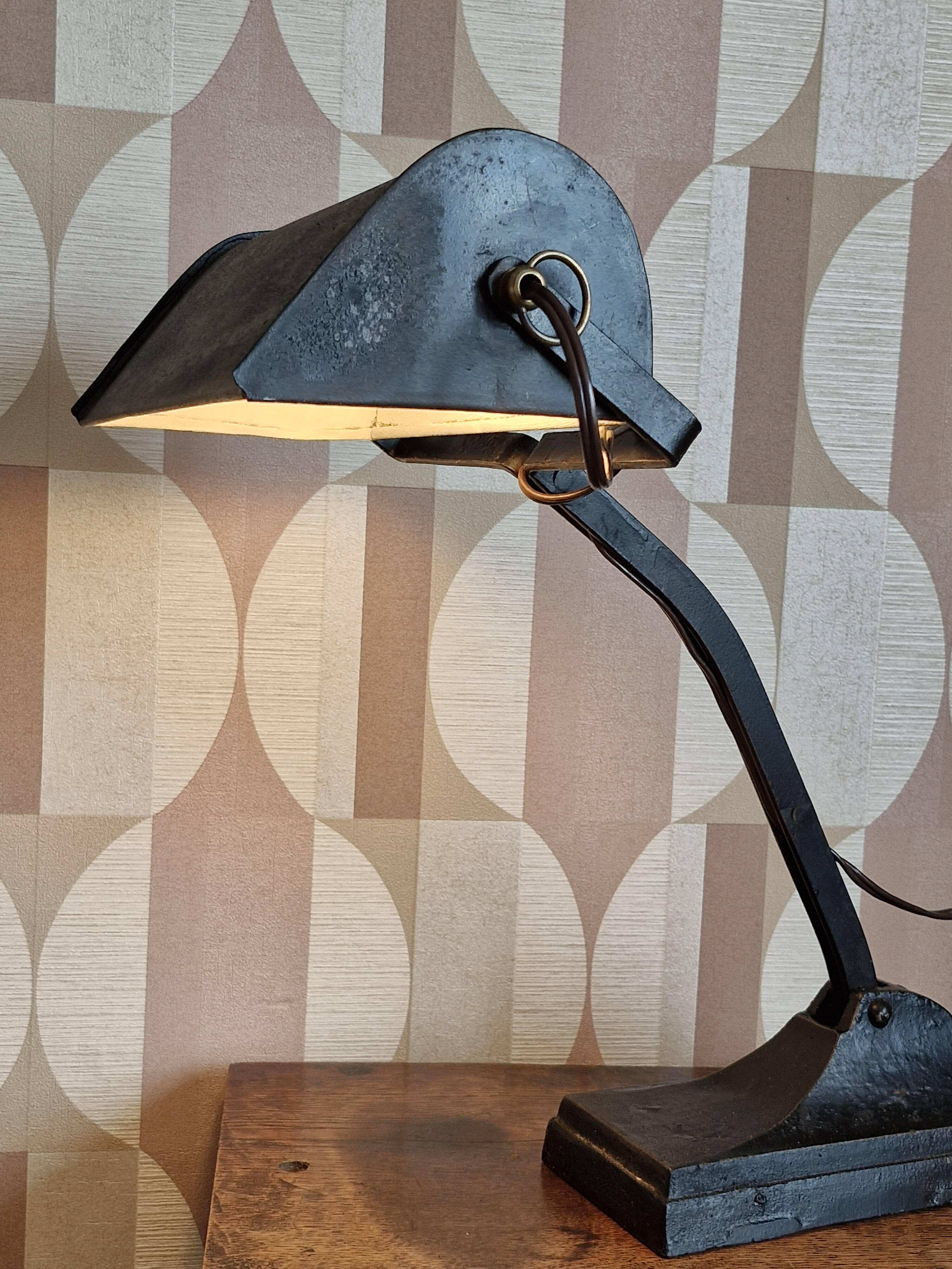 Black cast iron desk lamp, industrial Bauhaus design