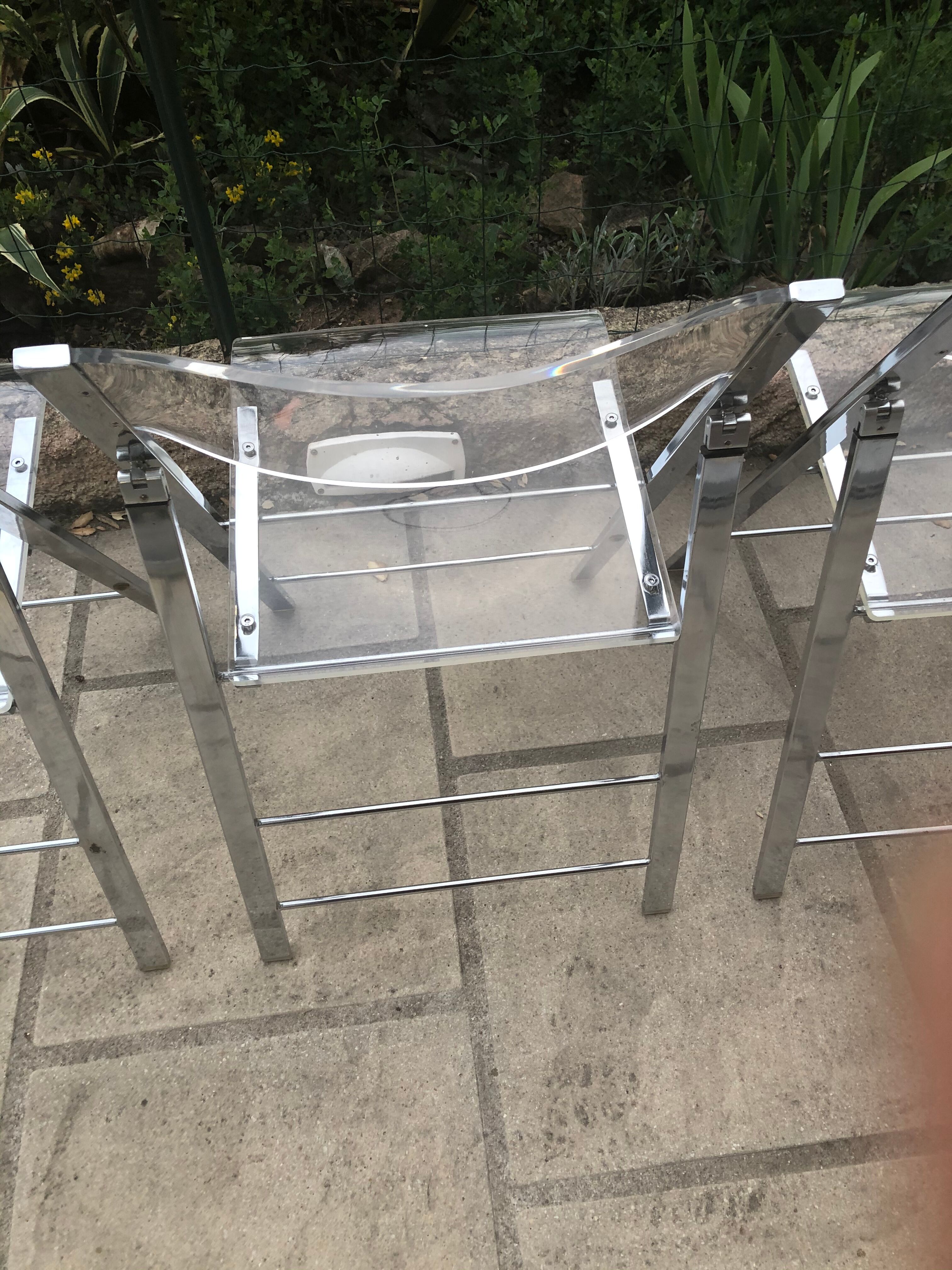 Plexiglass and chrome metal design folding chairs