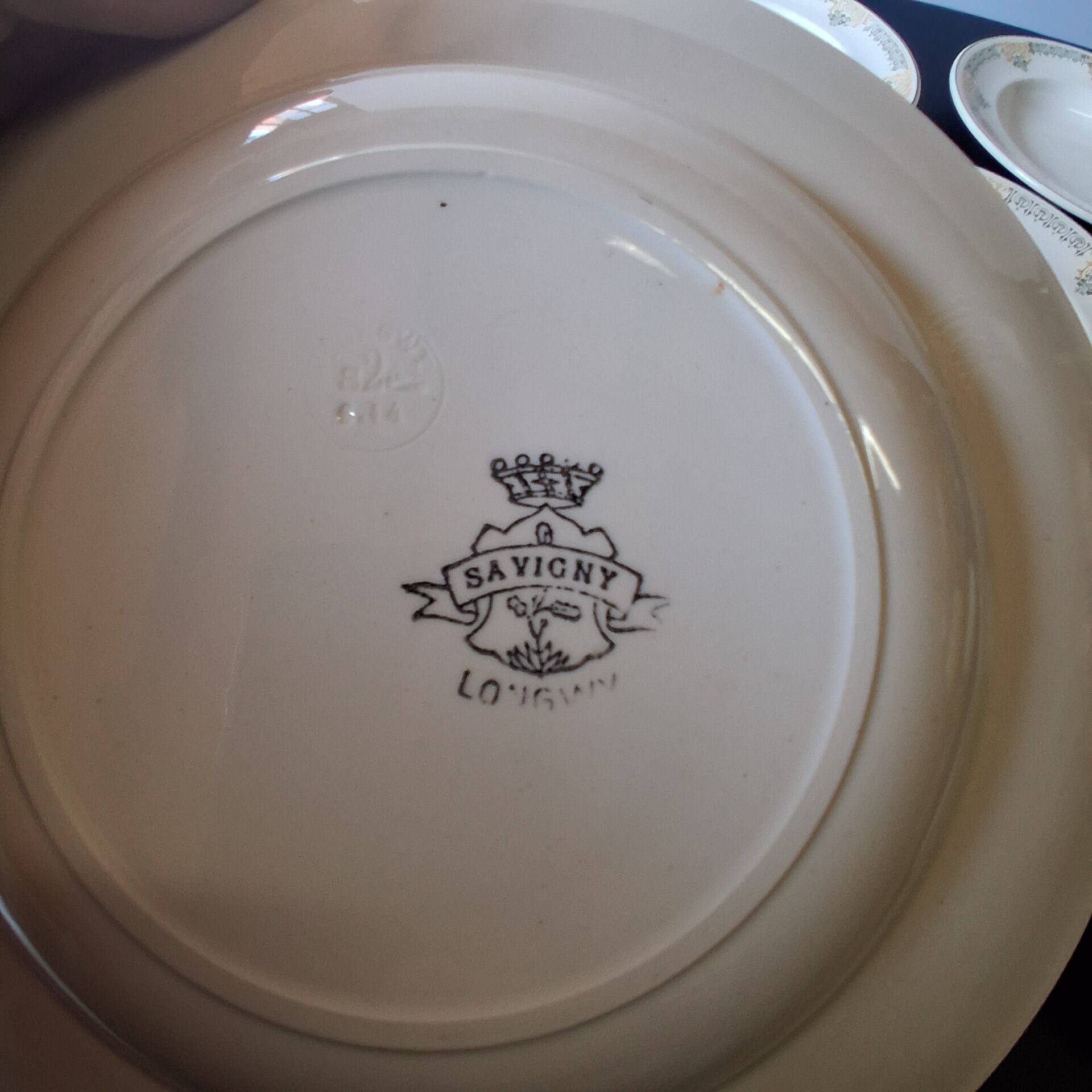Set of 7 antique deep plates from Longwy, "Savigny" model, in good condition.
