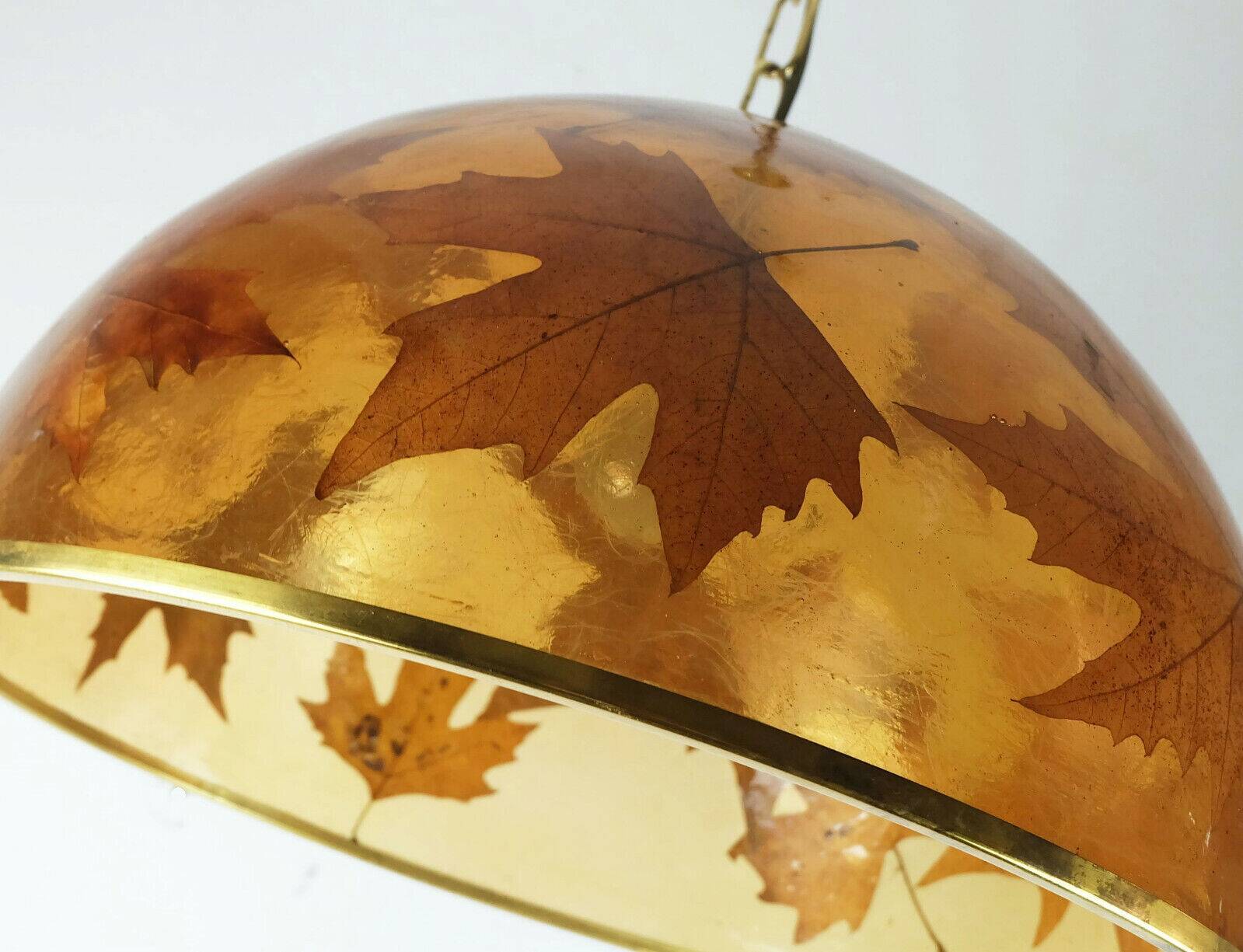 rare lampe à suspension vintage en résine avec feuilles d'érable lampe suspendue des années 1970