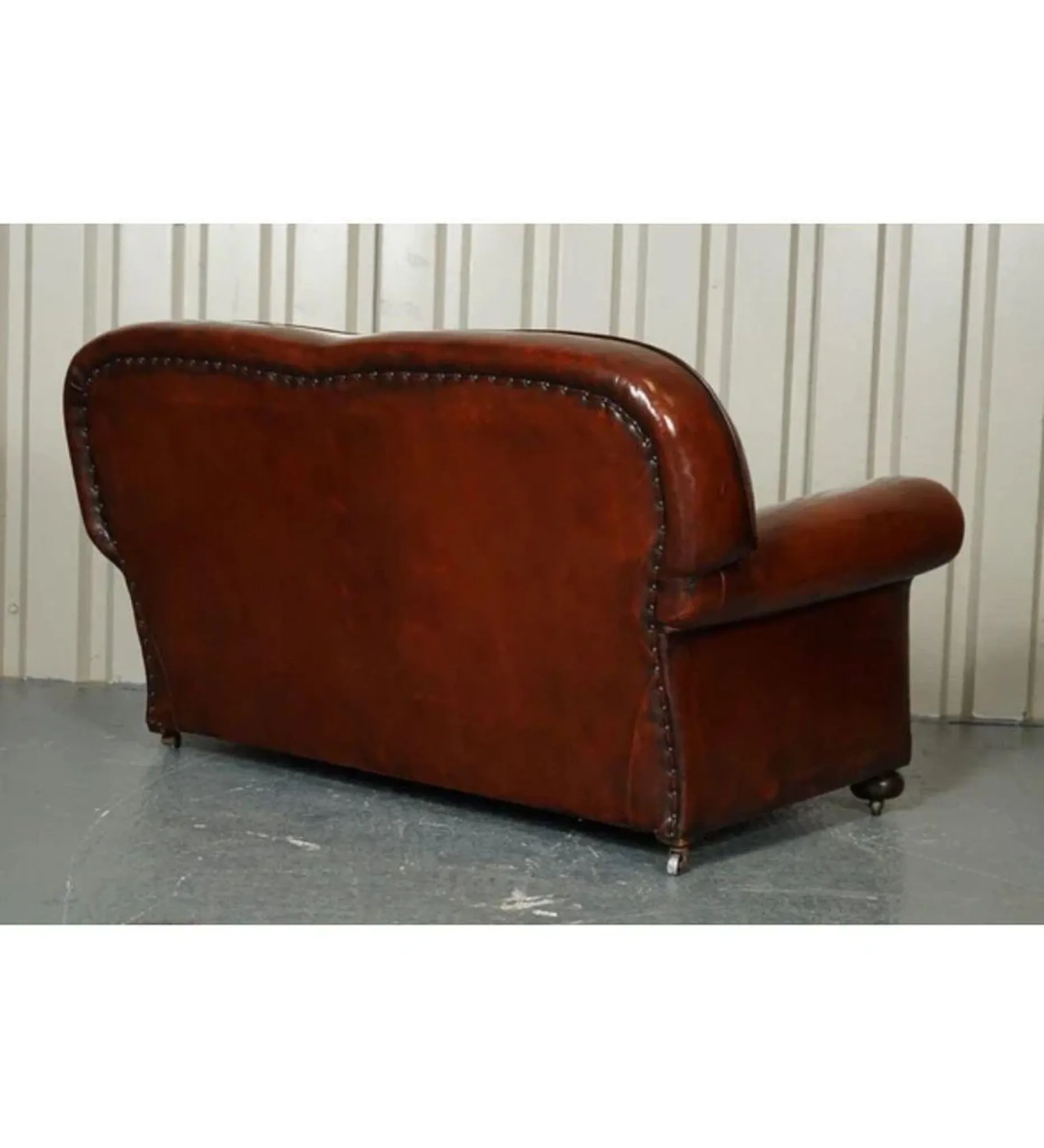 Victorian Leather Armchairs and Sofa in Burgundy, Set of 3