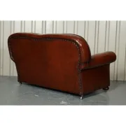 Victorian Leather Armchairs and Sofa in Burgundy, Set of 3
