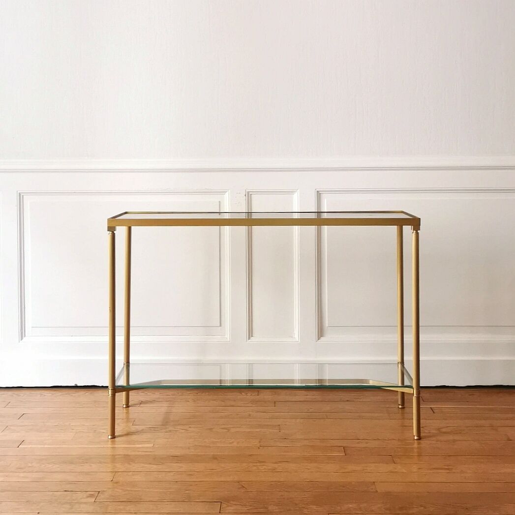 Neoclassical brass and glass console 1970