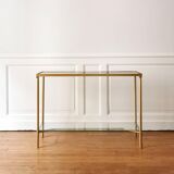 Neoclassical brass and glass console 1970